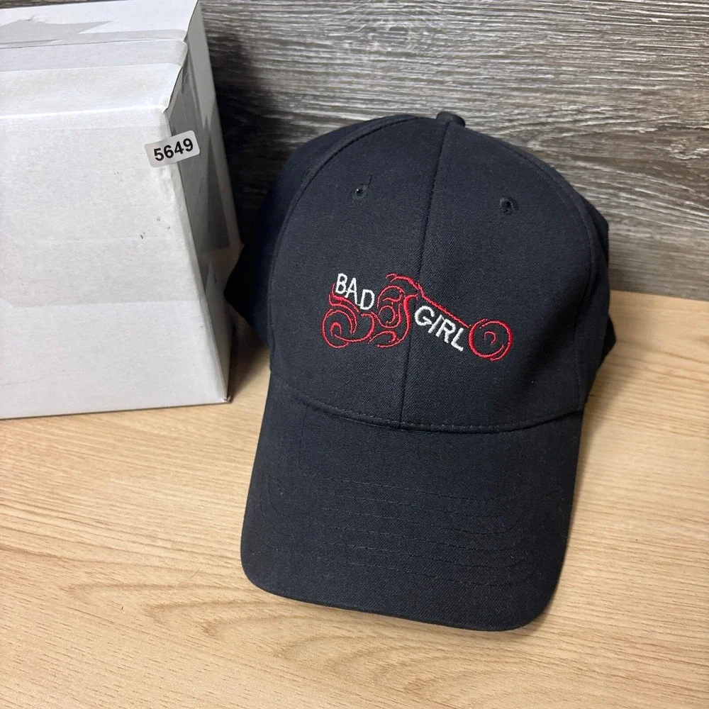 Bad Girl Hat Cap Fitted Womens S/M Black Motorcycle Biker‎ Flex Band